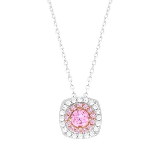 Double Halo Round Necklace - Pink